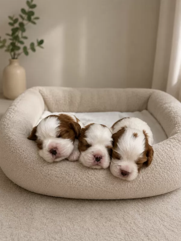 Ev ortamında doğmuş Cavalier king Charles minikler